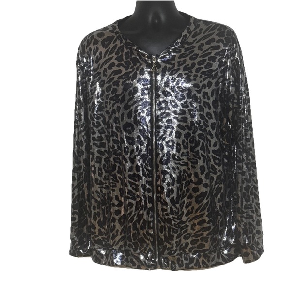 Medium Jackets & Blazers - Rebel Raven Women's Full Zip Jacket Sheer Navy Silver Leopard Sz M Trendy